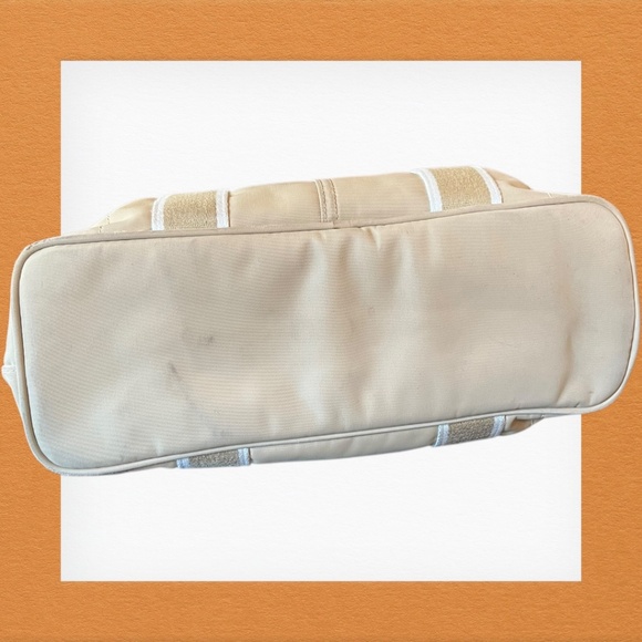 Authentic Coach Nylon Red Leather Trim Tote Bag Style 5656 Tan Shoulder Purse - Picture 4 of 16